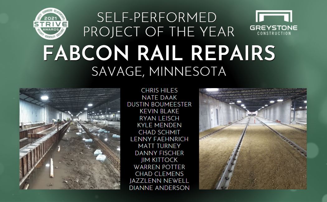 2021 STRIVE Award - Self-Performed Project of the Year - Fabcon Rail Repairs