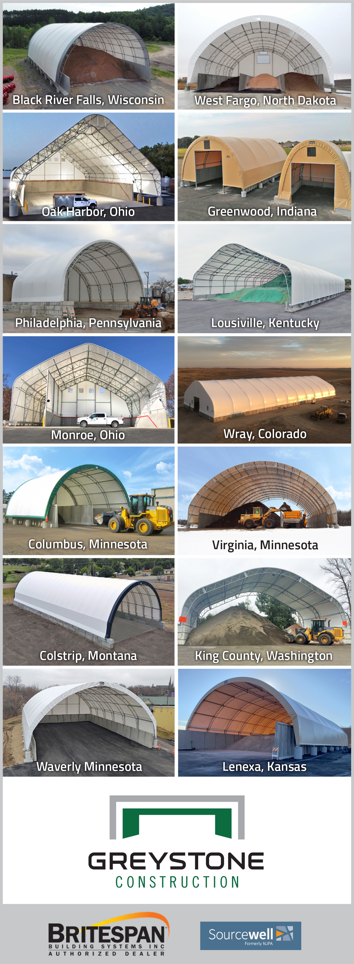 Salt storage buildings and sheds across the USA