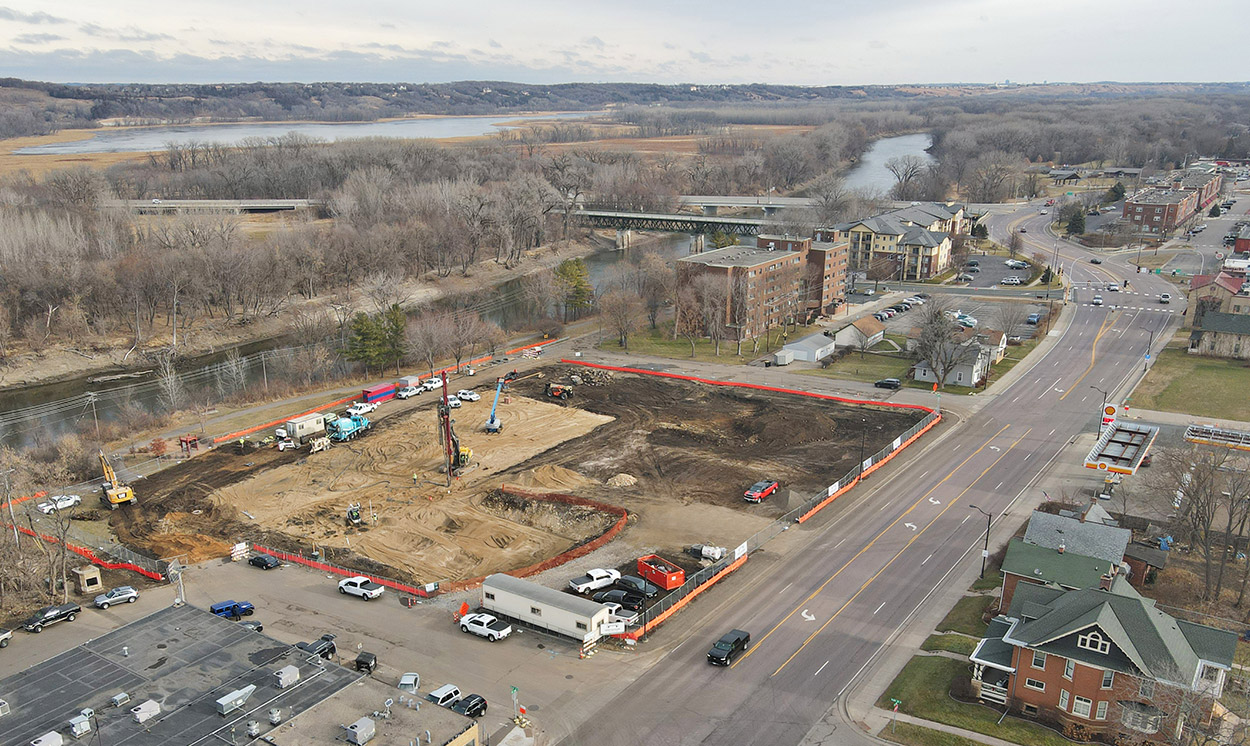 Aerial view of Shakopee Flats Apartments under construction in December 2020